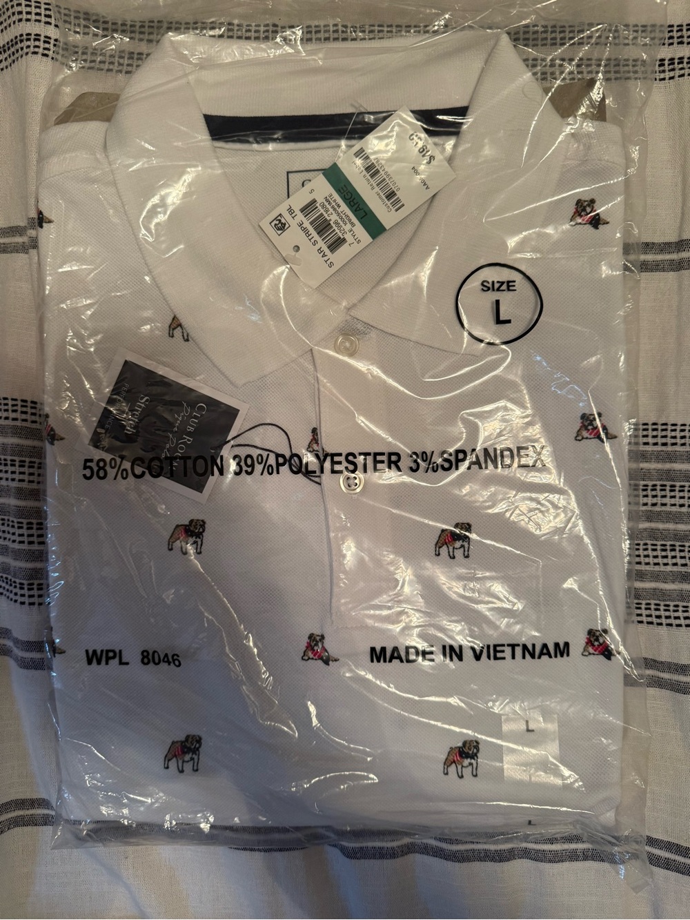 Club Room White Polo with Bulldog Motif